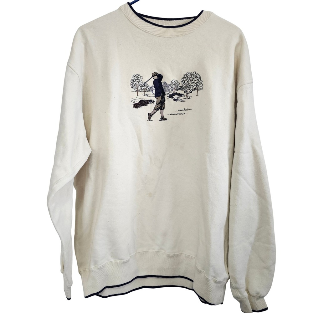 Vintage C&B Sport Croft & Barrow‎ Mens Large Cream Embroidered Golf Sweatshirt
